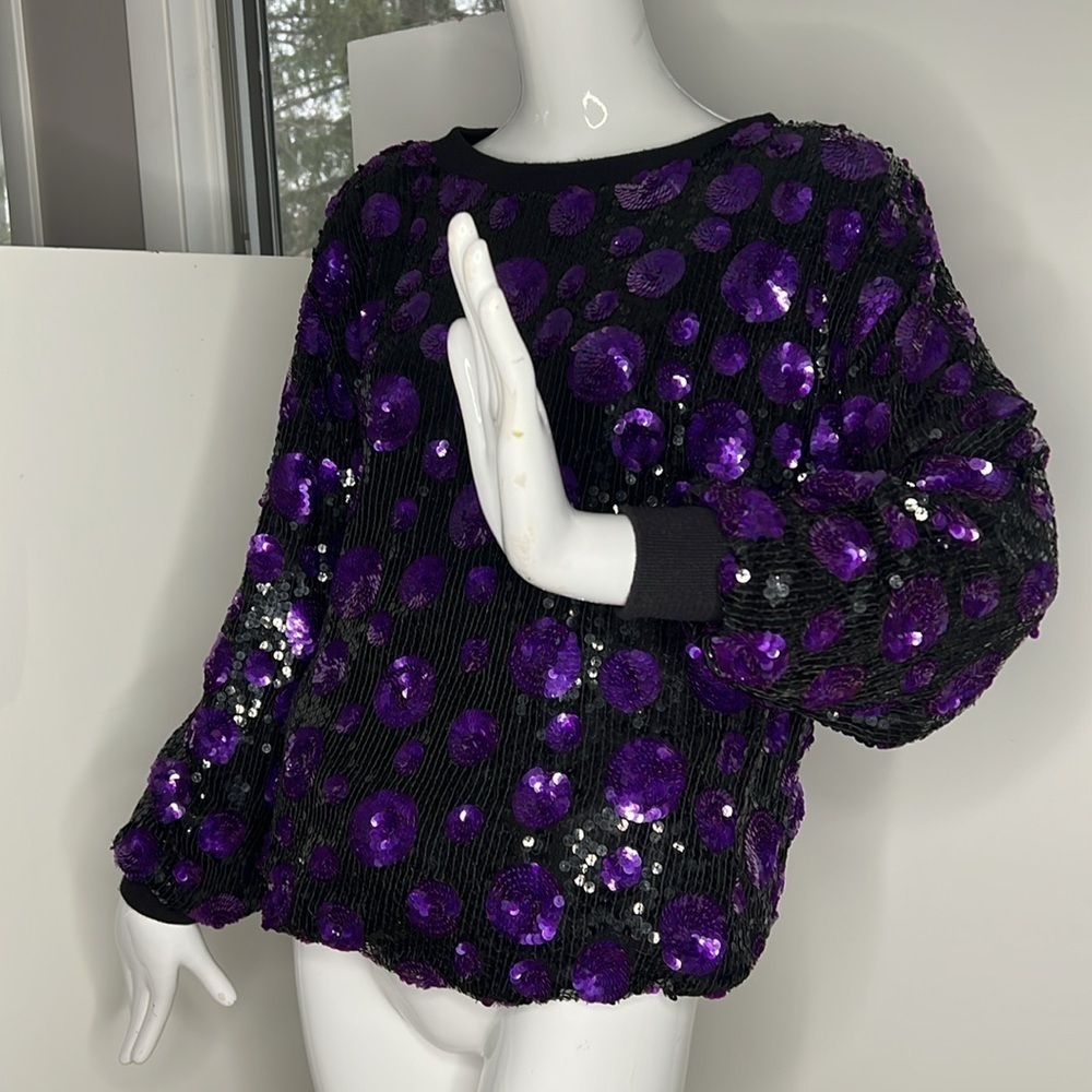 Amen Wardy Sz M Black Purple Flat Beads Sweatshirt Sweater